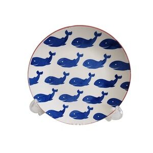 Pfaltzgraff  Pad Print Blue Whale Whales Dessert Salad Plate 7.5" Red Trim NOS